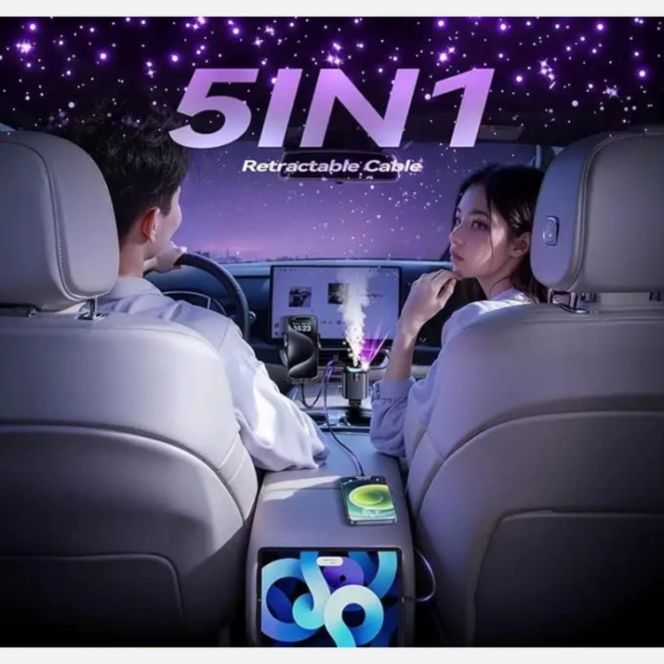 شارژر فندکی خودرو starlight car charger 5 in 1 با رایحه افشانی و نورپردازی